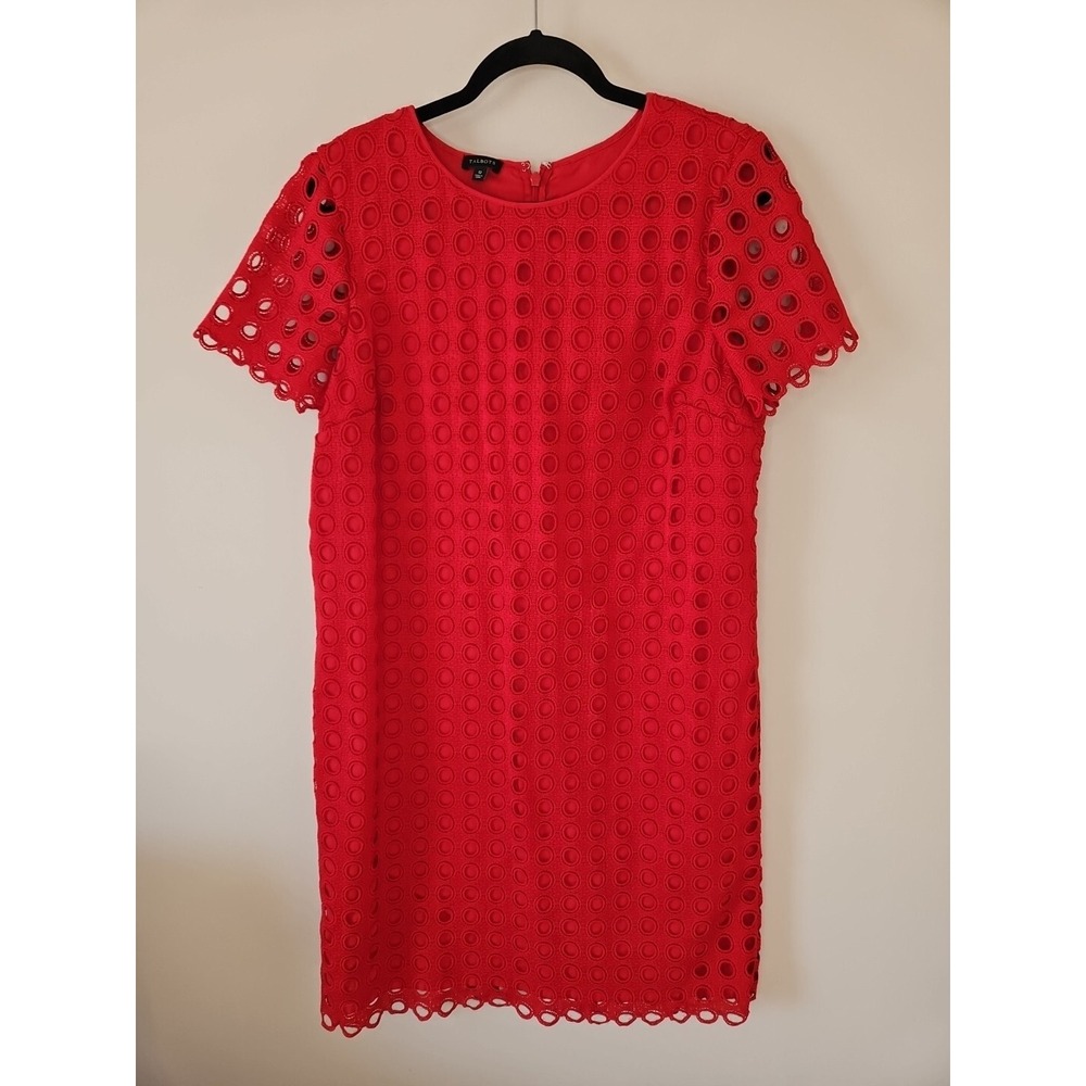 Talbots Dress Women 12 Red Embroidered Eyelet Overlay Crochet Feminine Boho Chic